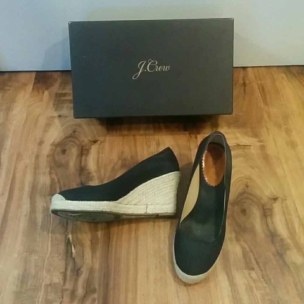 J. Crew Black Espadrille Wedge Shoes